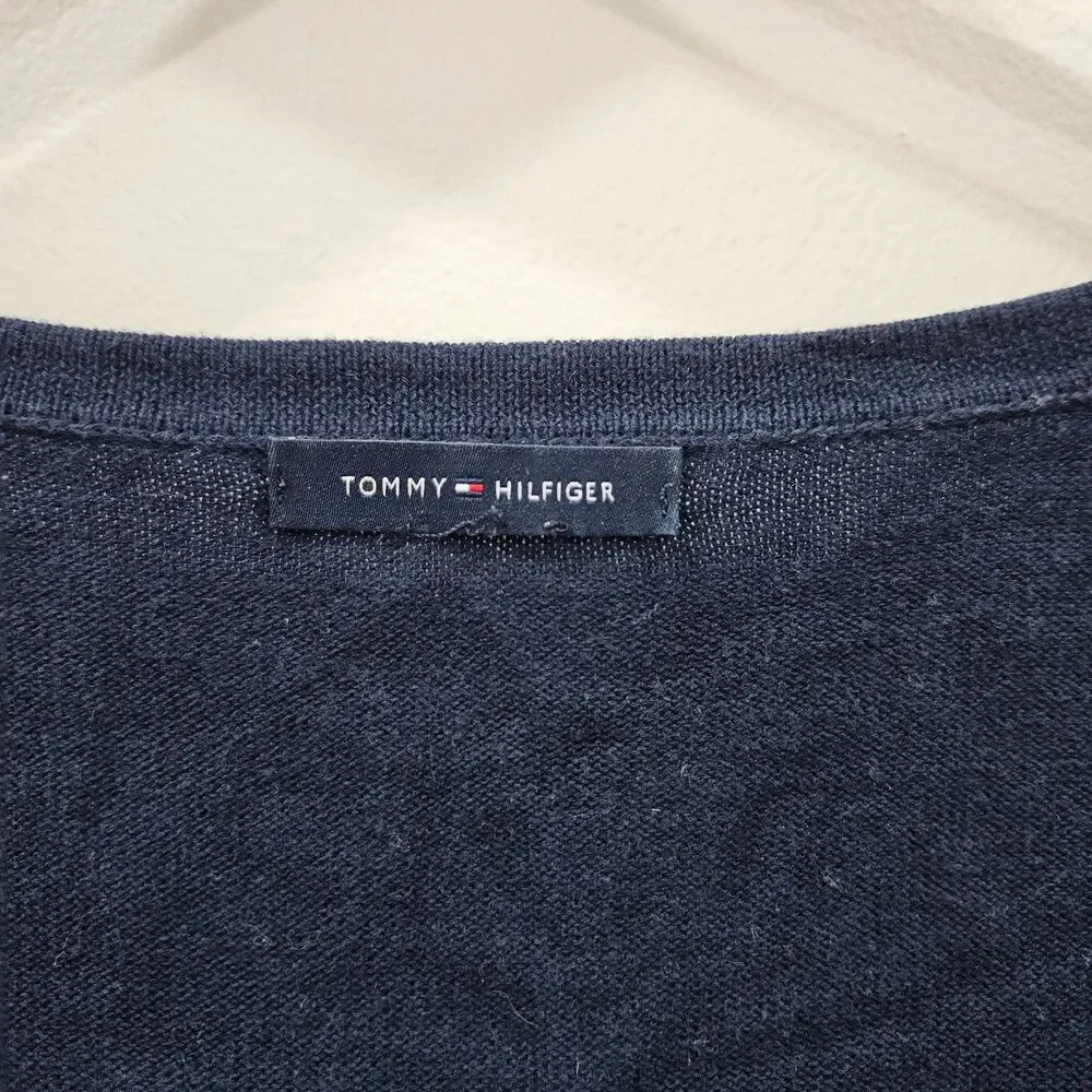 Tommy Hilfiger Womens Embellished Sweater XL Navy Scoop Neck Rhinestone Bling